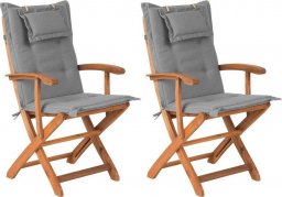  Beliani Lumarko Zestaw 2 krzeseł ogrodowych drewniany z szarymi poduszkami MAUI!