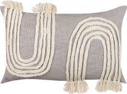  Beliani Lumarko Bawełniana poduszka dekoracyjna z frędzlami 35 x 55 cm szaro-beżowa OCIMUM!