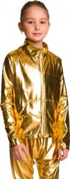  RENNWEAR Bluza metaliczna połyskująca z długim rękawem stójką zamkiem i kieszeniami strój na występ złoty 140-146 cm