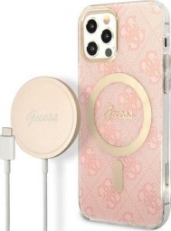  Guess Guess Bundle Pack MagSafe 4G - Zestaw etui + ładowarka MagSafe iPhone 12 / iPhone 12 Pro (różowy/złoty)