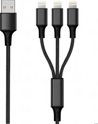 Kabel USB 2GO USB-A - USB-C + microUSB + Lightning 1.5 m Czarny (797155)