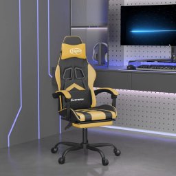 Fotel vidaXL Fotel gamingowy z podnóżkiem, czarno-złoty, sztuczna skóra