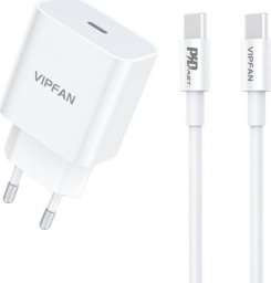 Ładowarka Vipfan Ładowarka sieciowa Vipfan E04, USB-C, 20W, QC 3.0 + kabel USB-C (biała)