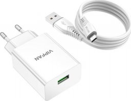 Ładowarka Vipfan Ładowarka sieciowa Vipfan E03, 1x USB, 18W, QC 3.0 + kabel Micro USB (biała)