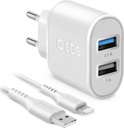 Kabel USB XXX_sbs (SBS Mobile) SBS Reiselader 10W MFi 2xUSB+Lightning-Kabel 1m weiß