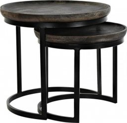  DKD Home Decor Zestaw 2 stołów DKD Home Decor Czarny Metal Brązowy Drewno mango (55 x 55 x 50 cm) (52 x 52 x 45 cm)