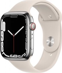 Zegarek sportowy Apple Apple Watch Series 7 GPS + Cellular - 45 mm - Koperta ze stali nierdzewnej w kolorze srebrnym - Pasek sportowy Starlight