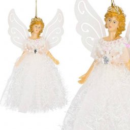 Dekoracja świąteczna Springos Zawieszka choinkowa aniołek 20cm świąteczna ozdoba biały brokat, cekiny UNIWERSALNY