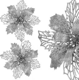  Springos Gwiazda betlejemska, sztuczny kwiat, poinsecja ażurowa srebrna z brokatem UNIWERSALNY