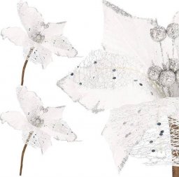  Springos Gwiazda betlejemska 23 cm sztuczny kwiat, poinsecja biała z brokatem UNIWERSALNY