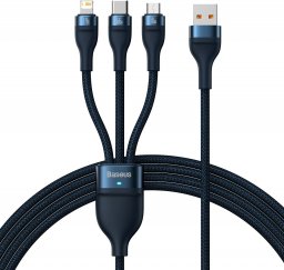 Kabel USB Baseus USB-A - USB-C + microUSB + Lightning 1.2 m Niebieski (BSU3888)