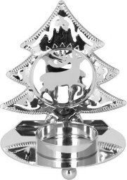  Springos Świecznik świąteczny metalowy choinka z podstawką na świeczkę srebrna UNIWERSALNY