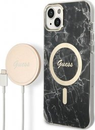 Ładowarka Guess Zestaw Guess etui + ładowarka bezprzewodowa GUBPP14SHMEACSK Apple iPhone 14 czarny/black hard case Marble MagSafe