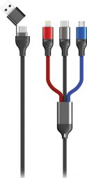 Kabel USB 2GO USB-A + USB-C - USB-C + microUSB + Lightning 1.2 m Czarny (797361)