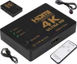  Aptel ROZDZIELACZ HDMI 3 porty typu A Switch Rozgałęźnik +pilot czarny HD28D