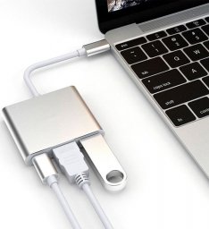 Adapter USB Modi Home Adapter aluminiowy HUB 3w1 USB-C na HDMI 4K, USB 3.1, USB-C - srebrny