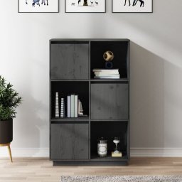 vidaXL Wysoka szafka, szara, 74x35x117 cm, lite drewno sosnowe