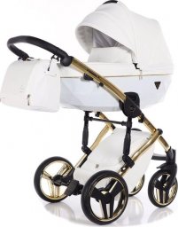 Wózek Junama biały wózek JUNAMA DIAMOND INDIVIDUAL 3w1 04 dziecięcy wielofunkcyjny V2 złota rama