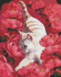 Ideyka Diamentowa mozaika - Kot w piwoniach 40x50cm