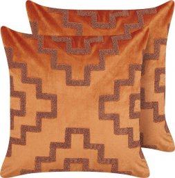  Beliani Lumarko 2 welurowe poduszki dekoracyjne geometryczny wzór 45 x 45 cm pomarańczowe BAHIA!