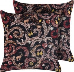 Beliani Lumarko 2 poduszki dekoracyjne welurowe z motywem roślinnym 45 x 45 cm czarno-różowe RICINUS!