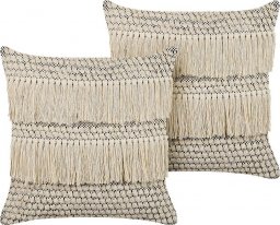  Beliani Lumarko 2 bawełniane poduszki dekoracyjne z frędzlami 35 x 55 cm beżowe IRESINE!