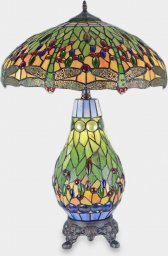 Lampa stołowa rzezbyzbrazu Lampa Witrażowa w Stylu Tiffany ze Świecącą Podstawą Ważka Zielona