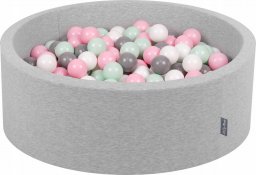 KiddyMoon Suchy basen okrągły z piłeczkami 7cm jasnoszary: biały-szary-mięta-pudrowy róż 90x30cm/300piłek Zabawka basen piankowy