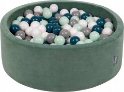 KiddyMoon Suchy basen okrągły VELVET z piłeczkami 7cm zieleń lasu: ciemny turkus-szary-biały-mięta 90x30cm/300piłek Zabawka basen piankowy