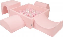 KiddyMoon Piankowy plac zabaw PPZP-KW30D-135 z piłeczkami różowy: pudrowy róż-perła-transparent basen 300/górka/tunel/rampa L/półwałek L Zabawka plac zabaw