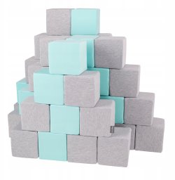 KiddyMoon Miękkie klocki 14cm sześciany: jasnoszary-miętowy 48 Zabawka klocki z pianki