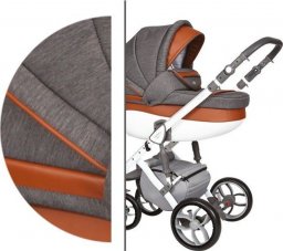 Wózek Baby Merc Wózek dziecięcy Faster 3 Style Baby Merc wielofunkcyjny szaro-brązowy na białej ramie 3w1