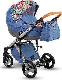 Wózek LONEX NOWOŚĆ! Wózek dziecięcy wielofunkcyjny Comfort CARELLO Lonex 3w1 niebieski w kwiaty
