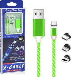Kabel USB M USB-A - USB-C + micro-B + Lightning Zielony (29919)