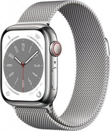 Smartwatch Apple Watch 8 GPS + Cellular 41mm Silver Stainless Steel Srebrny  (MNJ83UL/A)