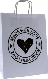  TorbyPRO torba papierowa biała A4 z nadrukiem MADE WITH LOVE koło