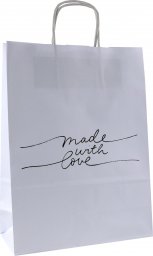  TorbyPRO torba papierowa biała A4 z nadrukiem MADE WITH LOVE napis
