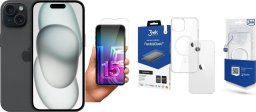 Smartfon Apple iPhone 15 128GB Black (MTP03) + FlexibleGlass + Etui MagCase