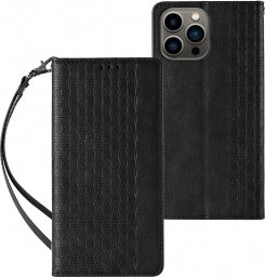  Hurtel Magnet Strap Case etui iPhone 14 Pro pokrowiec z klapką portfel mini smycz podstawka czarne