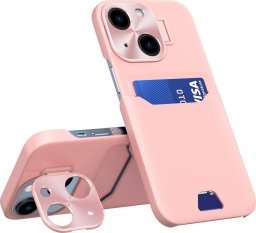 Hurtel Leather Stand Case etui do iPhone 14 pokrowiec portfel na kartę z podstawką różowe
