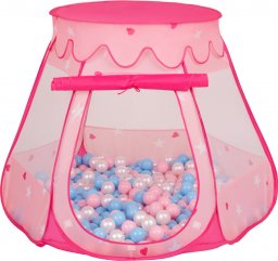  Selonis Selonis Namiot zamek NZ-100X z piłeczkami 6cm różowy: babyblue-pudrowy róż-perła 105x90cm/200piłek Zabawka namiot dla dzieci