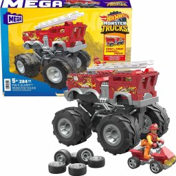  Mattel Hot Wheels Monster Trucks Mega - Pojazd do zbudowania 5-Alarm + łazik ATV Zestaw klocków HHD19