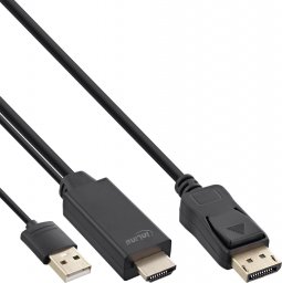 Kabel InLine InLine® HDMI to DisplayPort Converter Cable, 4K, black/gold, 3m