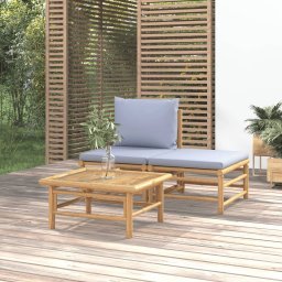  vidaXL 3-cz. zestaw mebli do ogrodu, jasnoszare poduszki, bambus Lumarko!