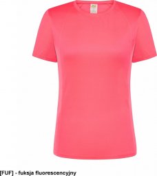  JHK T-shirt JHK SPORTLADY damski sportowy - dopasowany do sylwetki, dekoracyjne przeszycia przd, tył, rękawy, 100% - fuksja fluorescencyjny S