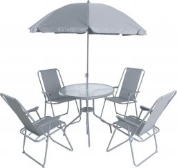 Saska Garden Zestaw mebli ogrodowych okrągły stół 4 krzesła i parasol ciemny szary