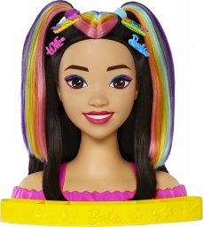 Lalka Barbie Mattel Głowa do stylizacji Neonowa tęcza Czarne włosy HMD81