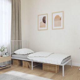  vidaXL Metalowa rama łóżka z wezgłowiem, biała, 90x190 cm