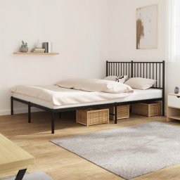  vidaXL Metalowa rama łóżka z wezgłowiem, czarna, 160x200 cm