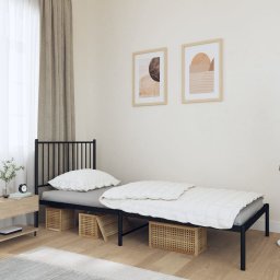  vidaXL Metalowa rama łóżka z wezgłowiem, czarna, 90x200 cm